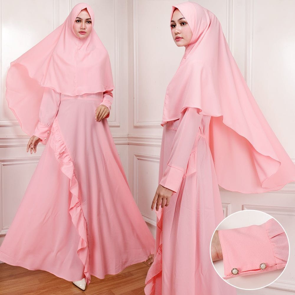 Baju dress Syari Nathalia Salem SW gamis wanita peach diamond salem murah