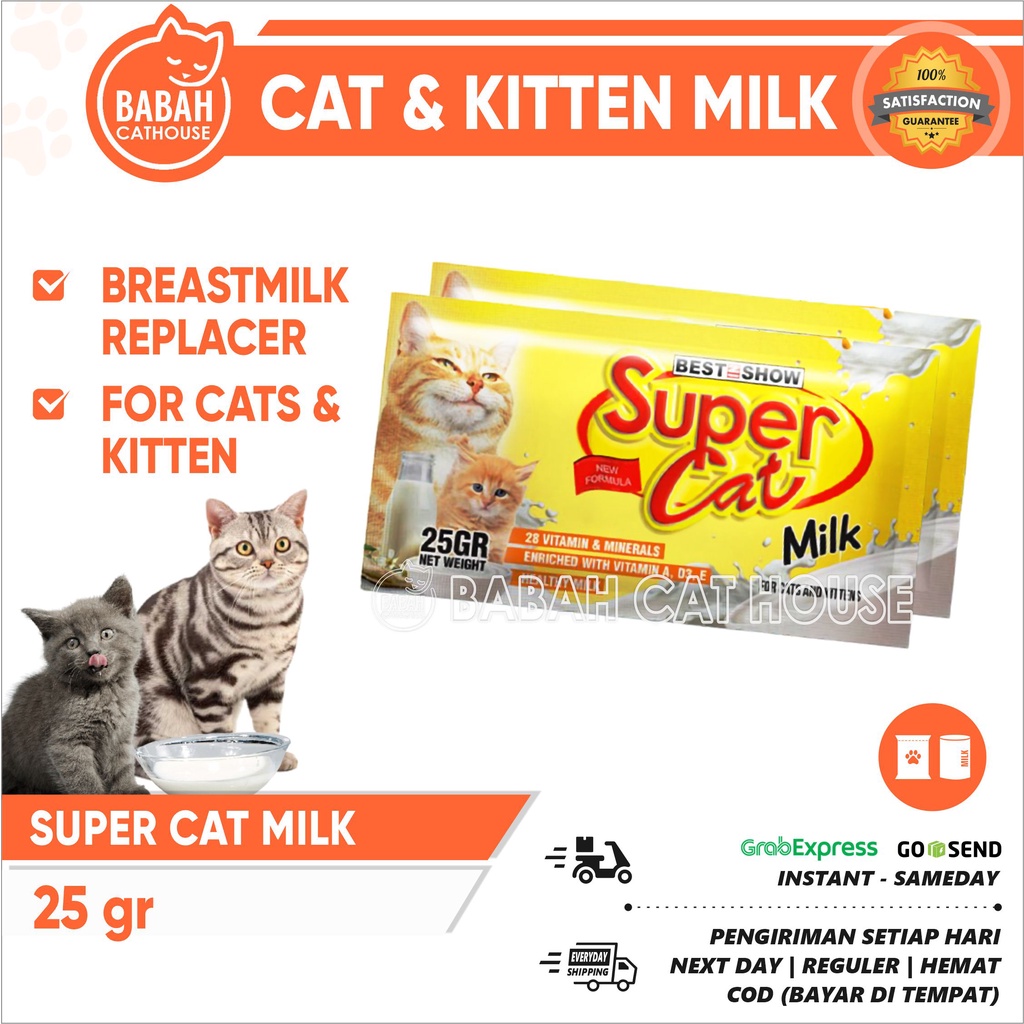 Susu SUPER CAT Kucing Bayi Kitten Anak Baru Lahir Dewasa Milk Replacer KMR Untuk Vitamin Kalsium Vit