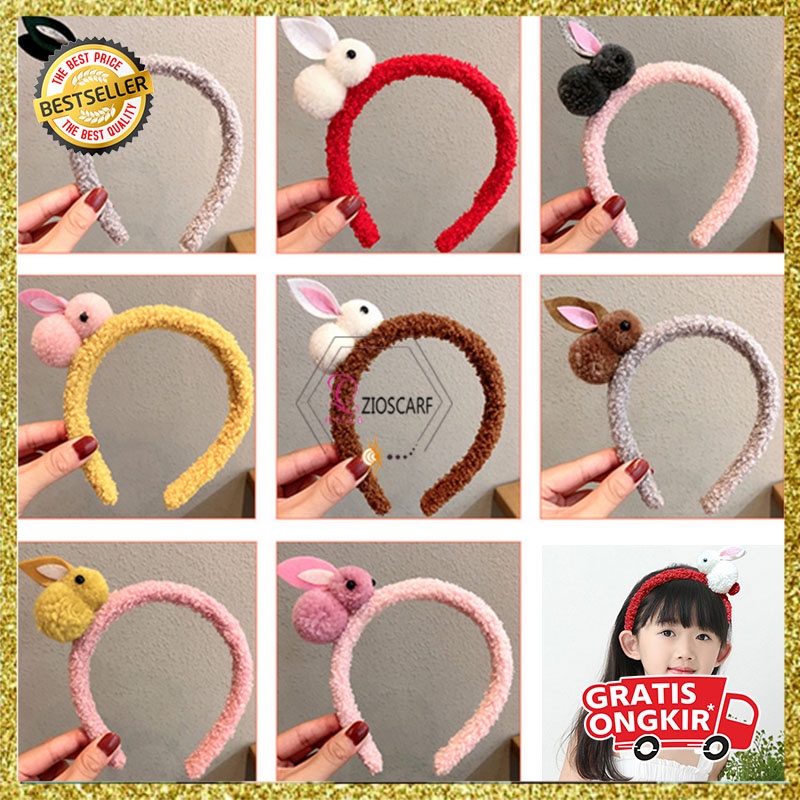 Bando Korea Anak Perempuan Motif Kelinci Bulu Polos Aksesoris Hiasan Rambut Wanita Bandana wanita kualitas high quality AK126