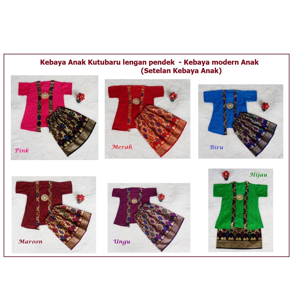 Stelan Kebaya Anak/Baju Kebaya Anak Model Kutubaru/Kebaya Anak lengan pendek/Stelan Kebaya modern An