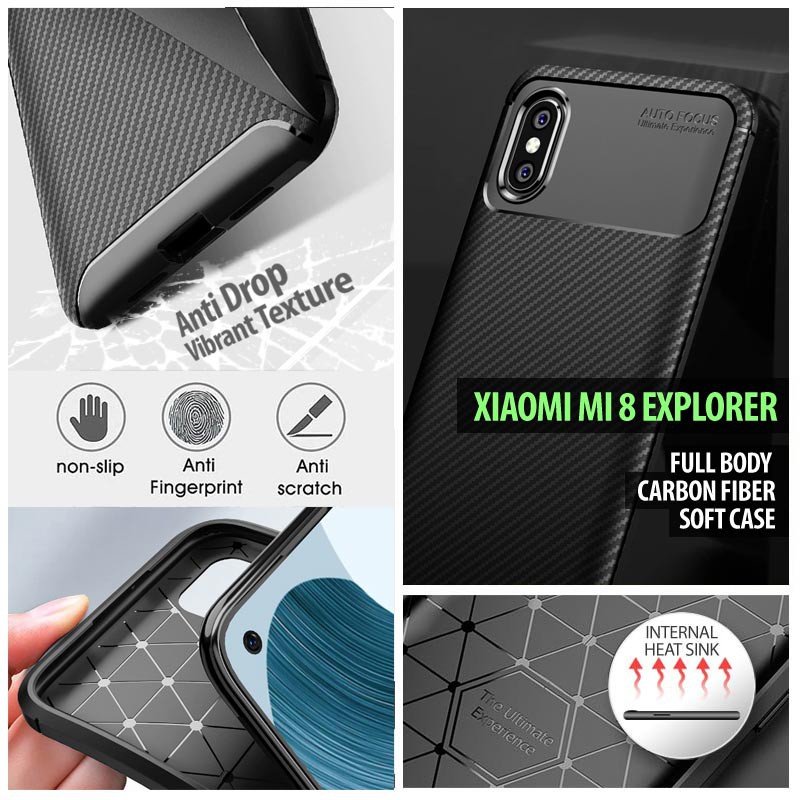 Xiaomi Mi 8 Explorer - Mi 8 Pro - Full Body Carbon Fiber Soft Case Casing Cover
