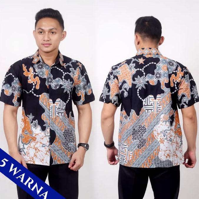 PRODUK READY... HEM BATIK REMEKAN #3 - BAJU KEMEJA BATIK PRIA LENGAN PENDEK - HITAM, L MURAH