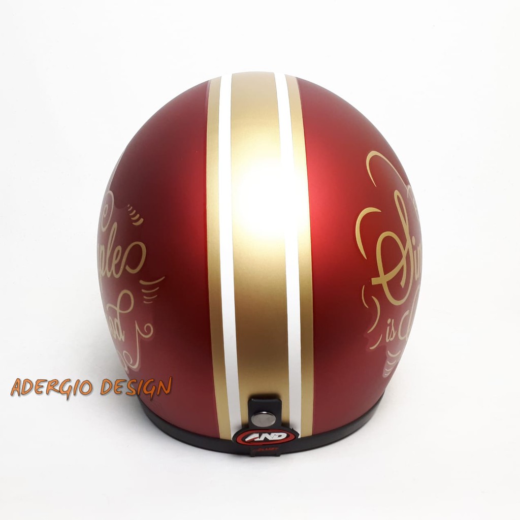 HELM BOGO Motif Simple Is Good Maroon Doff List Emas Full Cat Retro Klasik Kaca Bogo dan Osbe