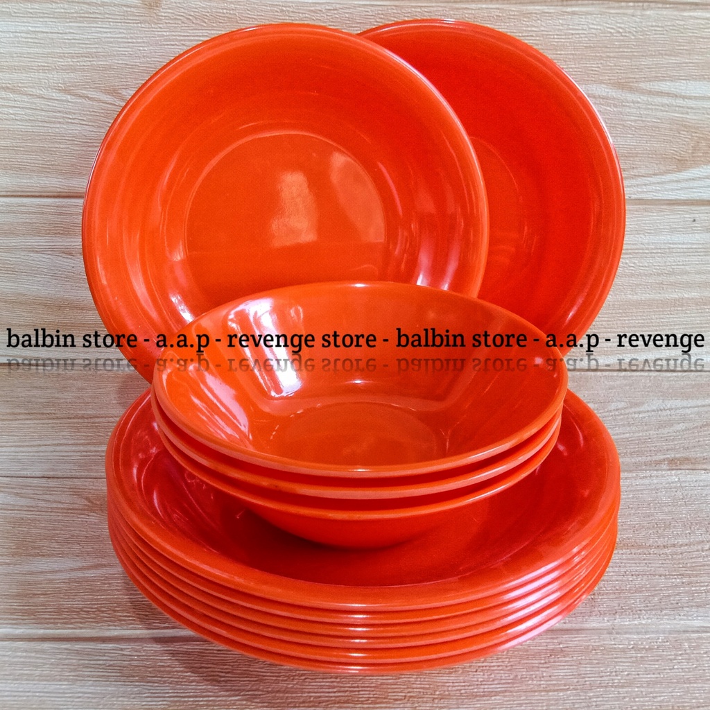 satu set isi 1 piring makan uk.9.inch &amp; 1 mangkuk mie bulat uk.6.inc | piring melamin dan mangkuk melamin berkualitas tinggi - melamine ware food grade