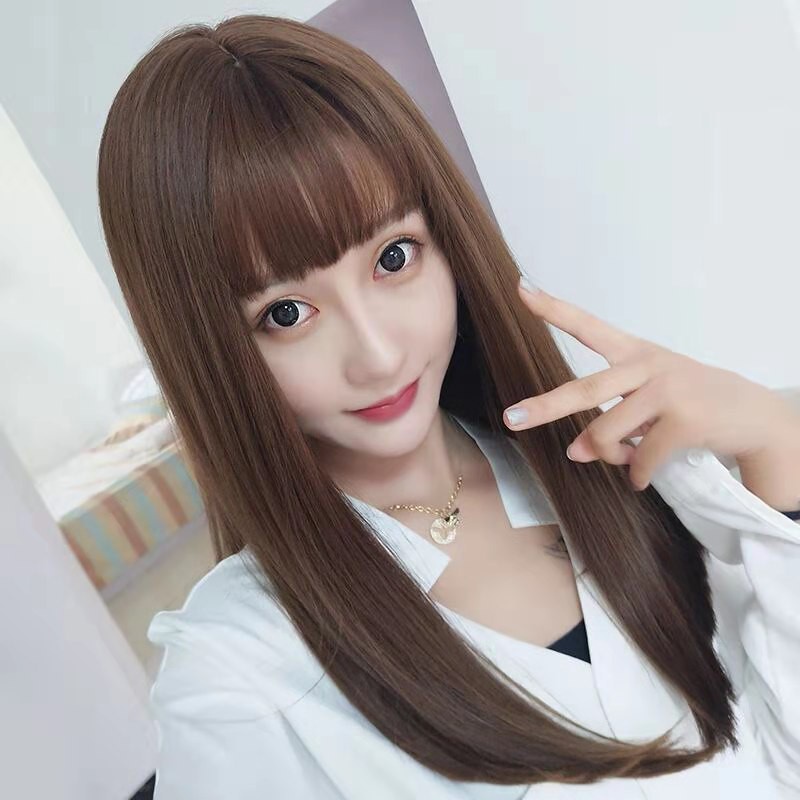 Wig Rambut Panjang Lurus Full Lace / Rambut Palsu Perempuan Dewasa Hair Extension Long Straight Poni Depan C5 F697