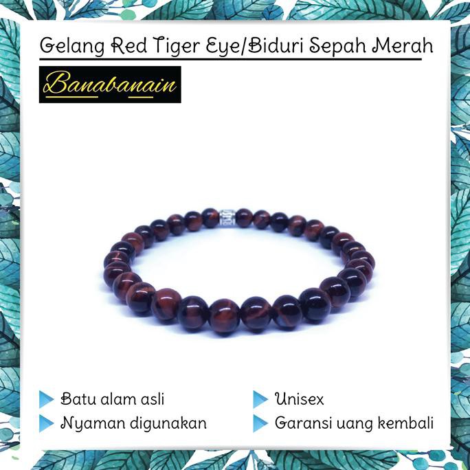 Gelang Batu Alam Red Tiger Eye Merah Biduri Sepah Asli Merah