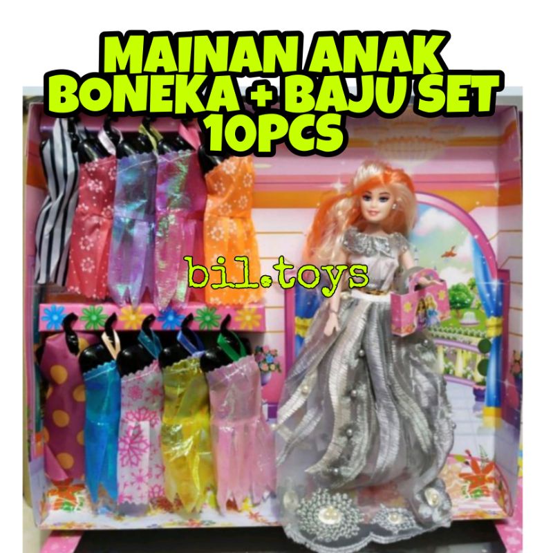 MAINAN ANAK PEREMPUAN BONEKA SET BAJU ISI BANYAK 10PCS BAJU B724