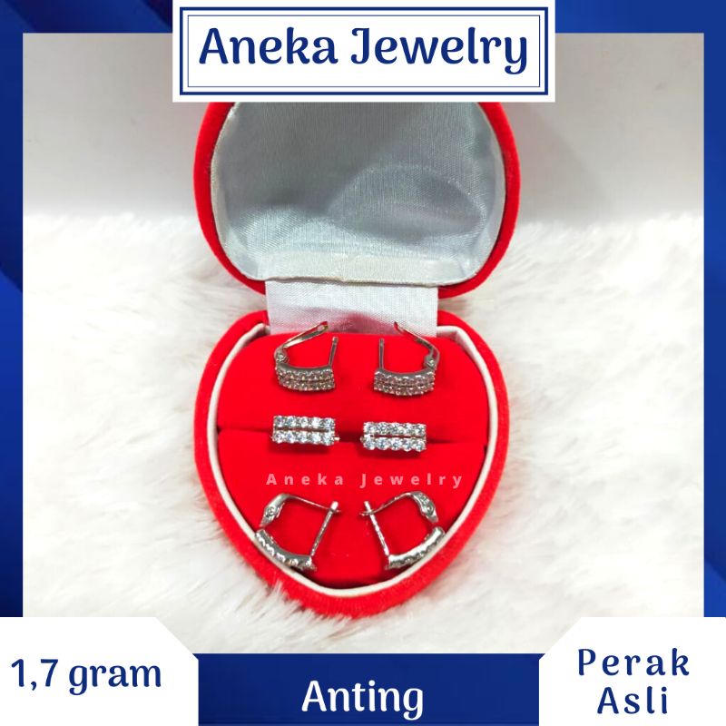 Anting Jepit Mata 2 Baris, Perak 925, Sepuh Emas Putih