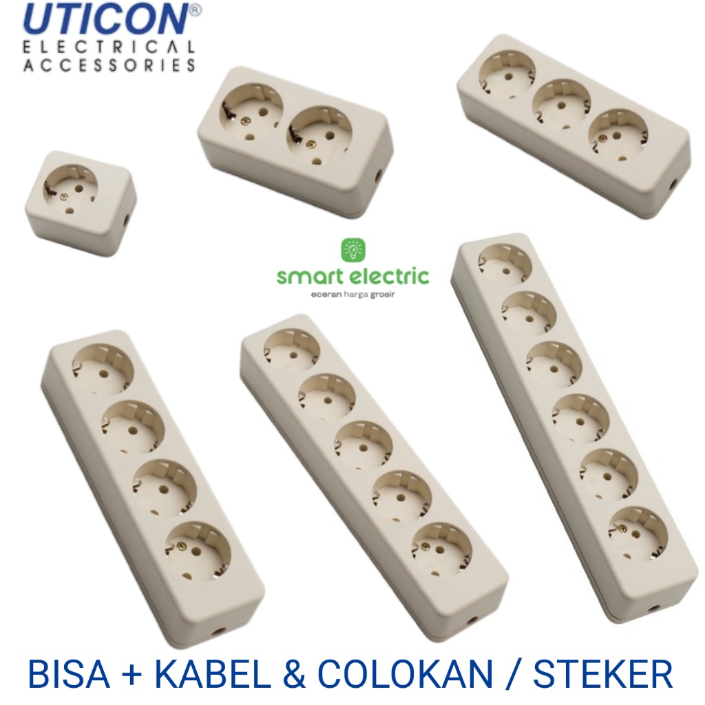 Uticon Stop Kontak Arde 1-6 Lubang Terminal Colokan Cok Sambung Kuningan