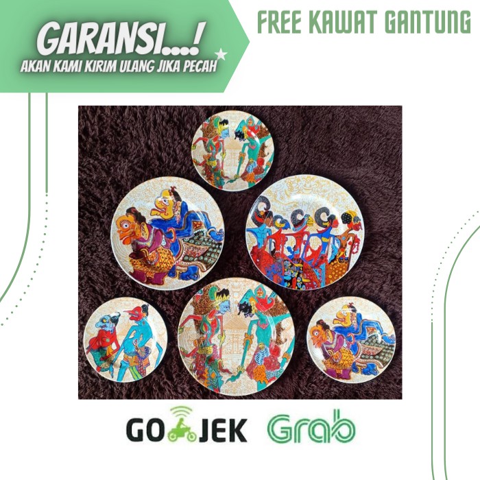 PIRING MAKAN KERAMIK SET HIASAN PAJANGAN DINDING WALLDECOR MOTIF WAYANG NUSANTARA DIAMETER SIZE 27CM
