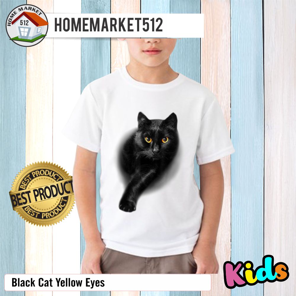 Kaos Anak Black Cat Yellow Eyes Kaos Anak Laki-laki Dan Perempuan Premium SABLON ANTI RONTOK!!!!! | HOMEMARKET512