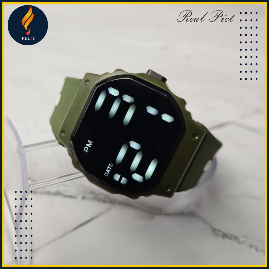 JAM Tangan Pria Wanita Digital Anti Air Trend Terbaru 2021 Jam Tangan Cewek Casual Main Kecil Elegan Murah F020-Digital New Army