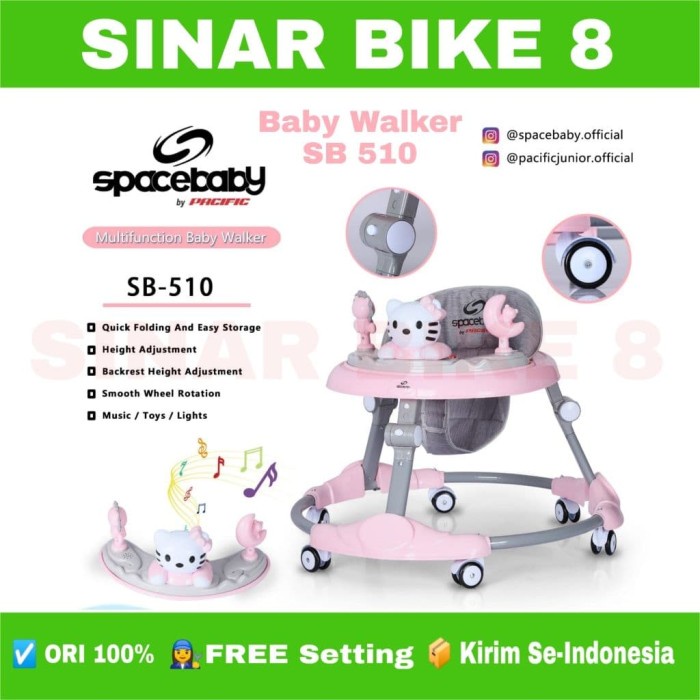 Alat Bantu Berjalan Bayi Baby Walker SPACEBABY SB 510 Edisi Hello Kitty Musik Lampu Mainan Bayi