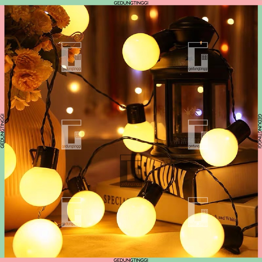 Lampu Bohlam Led Hias Warna Warni Rgb Warm White Kuning Tirai Gantung Dekorasi Hiasan Pohon Natal Decor Pagar Pilar Taman Pelaminan Wedding Dinding Plafon Cafe Ruang Kamar Tamu Makan Kamar Selang Kawat Baterai Solar Cell Estetik 5 Meter Outdoor Waterproof