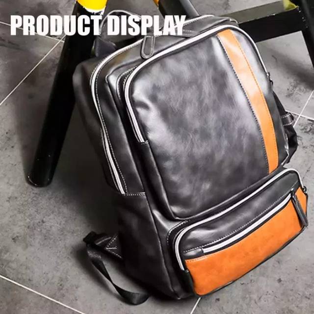 Tas Ransel Laptop Pria Wanita Kulit Asli Import 2 in 1-Abu-Abu