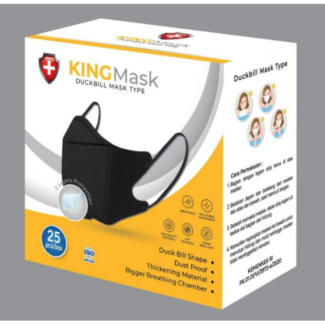 MASKER DUCKBILL KING MASK BOX ISI 25PC HITAM PUTIH/ MASKER DUCKBILL LEMBUT / KING DUCKBILL FACE MASK