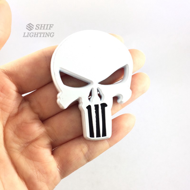 1Pc Stiker Emblem / Badge Motif Punisher Tengkorak 3D Bahan Metal untuk Body Mobil