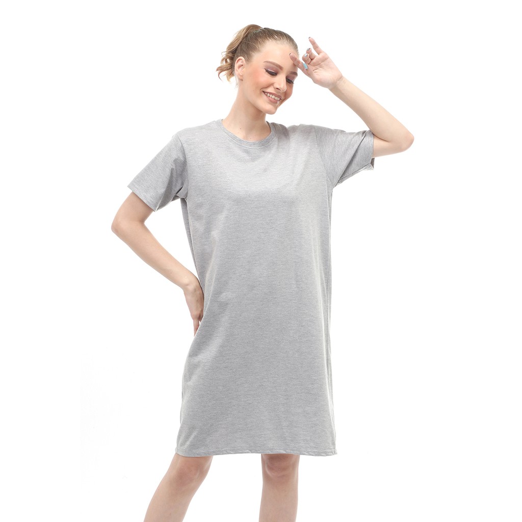 Finch Midi Dress Wanita Short Sleeves Motif Polos - Abu