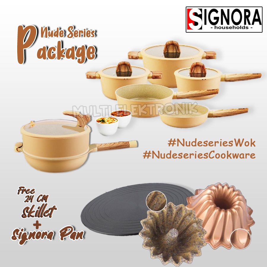 SIGNORA NUDE SERIES PACKAGE Cookware &amp; Wok Free Skillet 24cm + Signora Pan