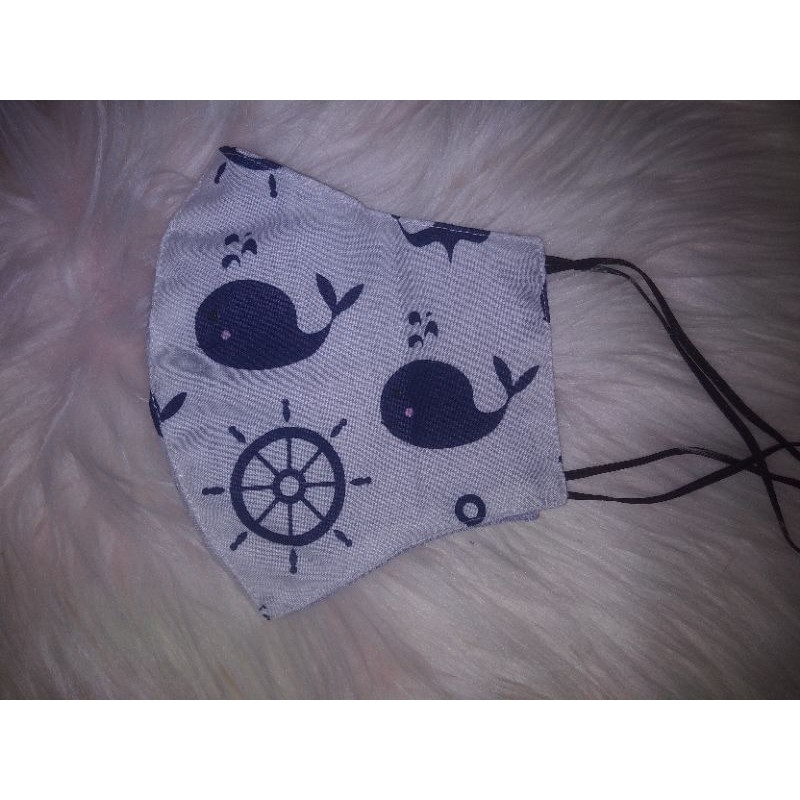 Masker motif paus putih (dewasa earloop,dewasa headloop,anak earloop)