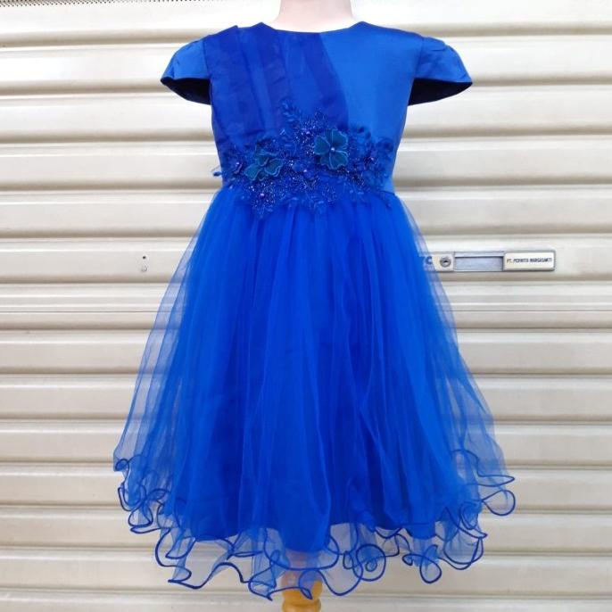 Dress Anak Cewek Import / Gaun Pesta Anak Perempuan Warna Biru Eletric Termurah