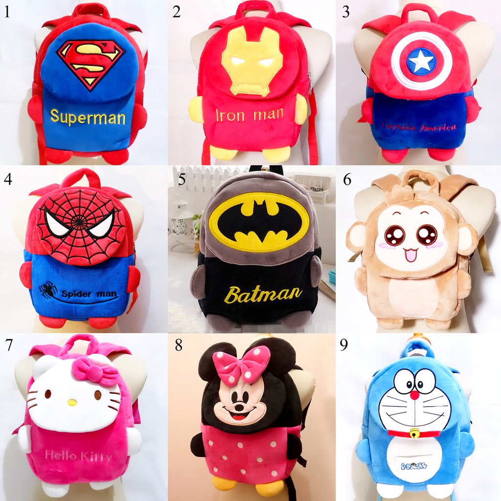 esklusif ransel Anak Boneka Avengers superhero superman ironman kapten spiderman kitty minnie yoyo