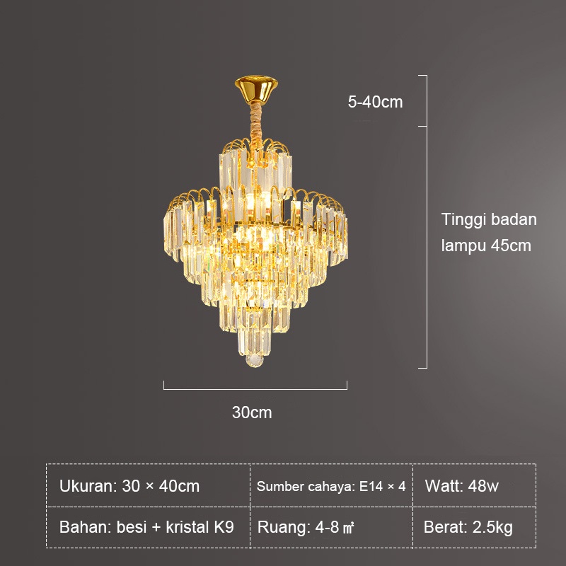 lampu gantung ruang tamu Kristal 3 warna Gold Chandelier Gaya Nordik Minimalis Modern Lampu Hias Gantung