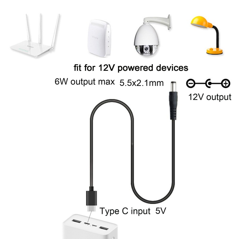 Vivi Kabel Konverter Step Up Voltase USB C 5V 12V 5.5x2.1mm Untuk Speaker BT Wireless