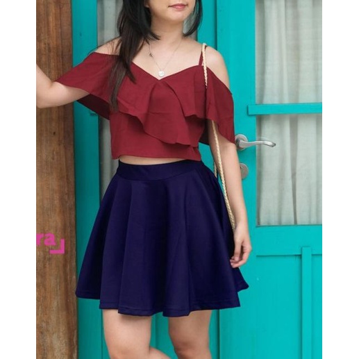 ◄ Full Flare Skirt Rok Bawahan Wanita Premium Quality RK167 - Navy ♛