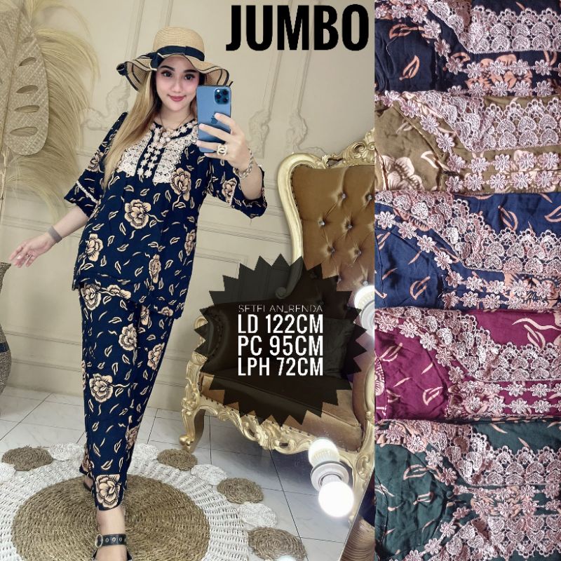 [JUMBO] Setelan CPLP Daster Arab JUMBO Lengan Panjang Renda Motif KUPU (COD)