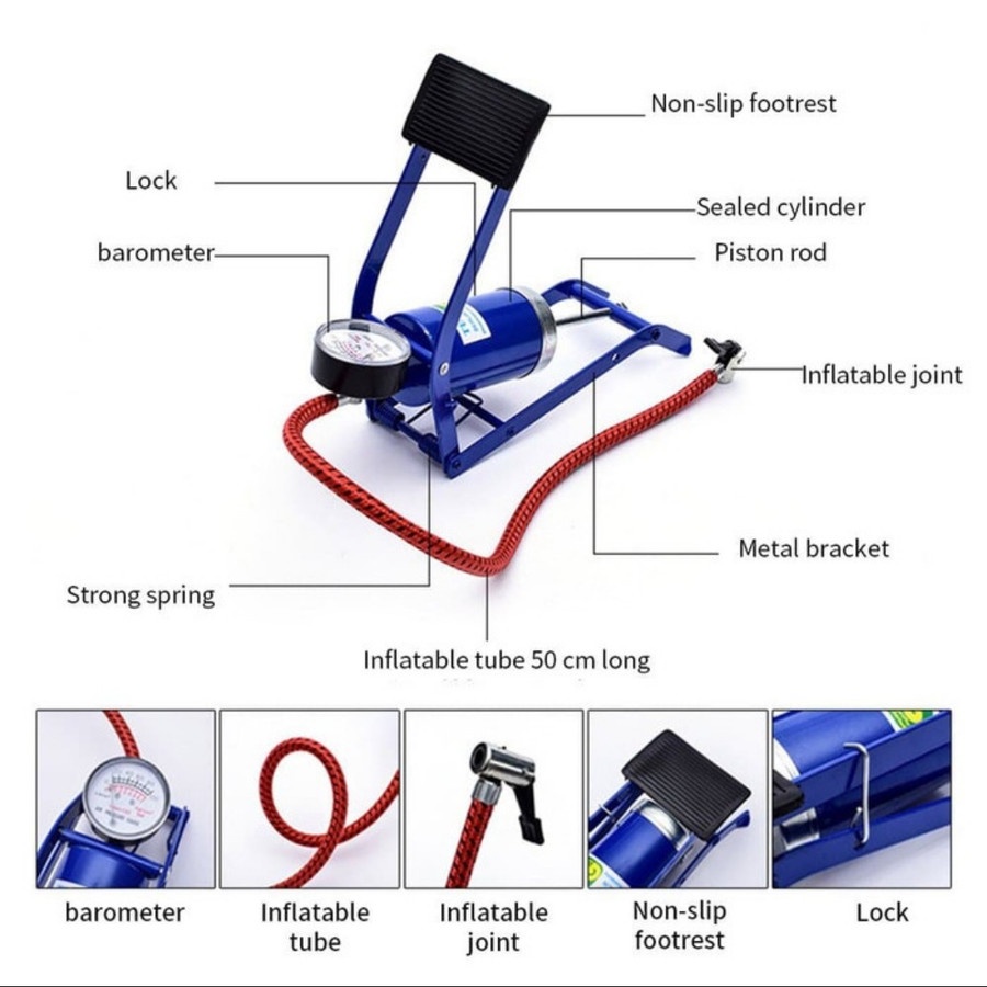 Pompa Sepeda Motor Mobil 1 Tabung Foot Pump