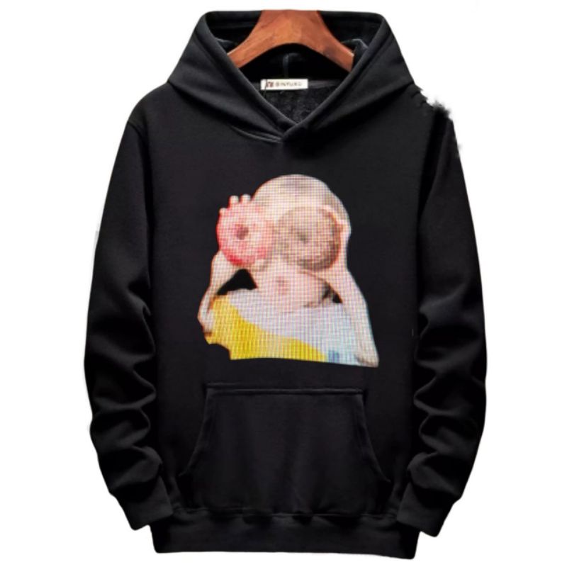 hoodie pria/wanita anak pegang donat bhn flece tebal