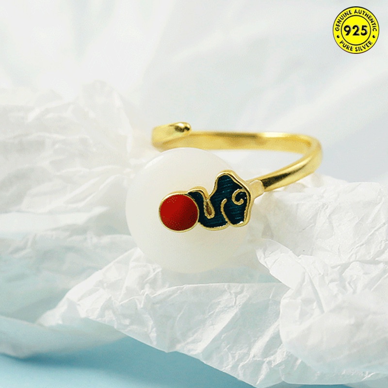 Cincin Enamel Desain Xiangyun Jade Hetian Gaya China Retro Untuk Wanita