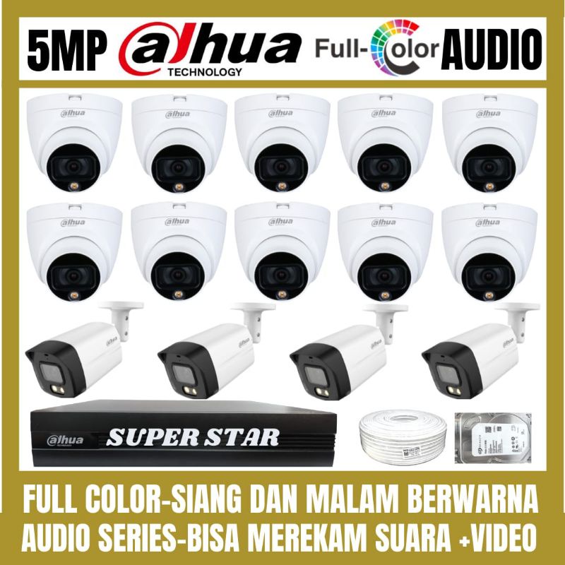 PAKET CCTV DAHUA FULL COLOR 5MP 16 CHANNEL 14 KAMERA AUDIO COLORVU