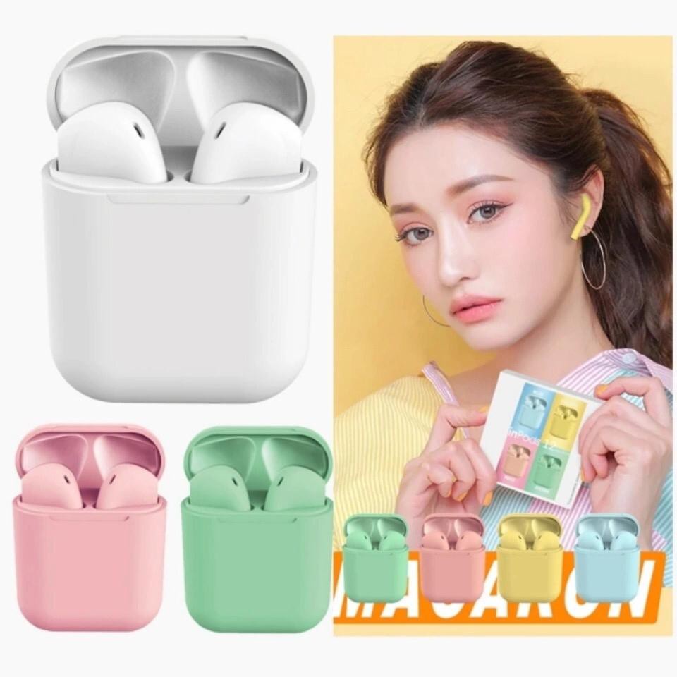 Headset Bluetooth Wireless i12 Macaron Superbass Earphone Handsfree Inpods i12 TWS