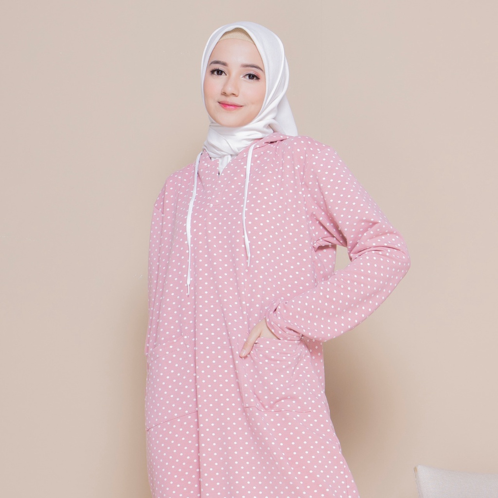 putri dania Tunik Hoodie Baby Terry Polka