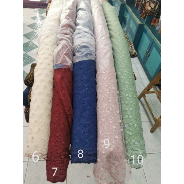 kain tile diamond dotty gliter/kain tile organza dotty kotak. premium. murah