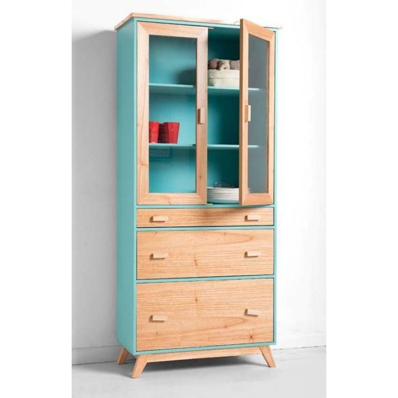 Lemari Kaca Display Minimalis - Almari Dapur Kaca 3 Laci