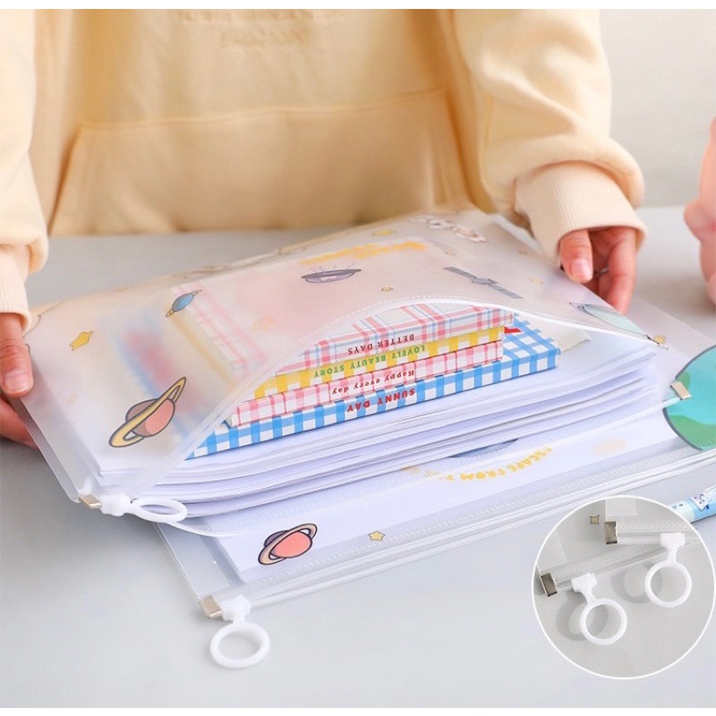 KENSHO Map File Plastik A4 Lucu Sleting Import / Folder Bening Zipper/ Clear / Space / Peach