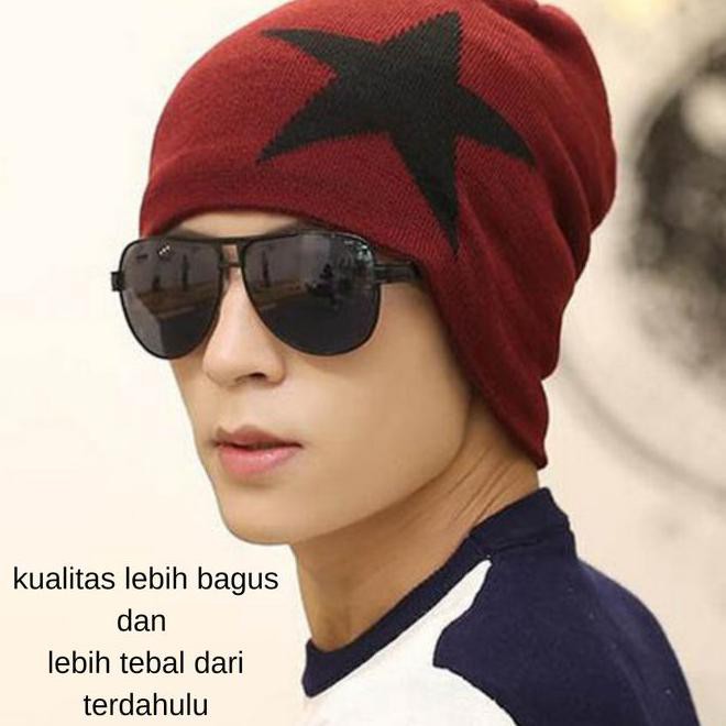 5Fjp Topi Kupluk Rajut Beanie Pria Wanita Keren Polos Impor -Kupluk Bintang - Abu-Abu Vir7