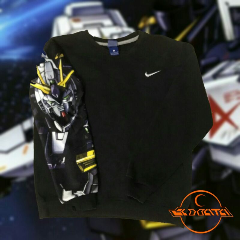nike small swoosh crewneck reworked anime "Nu-gundam"
