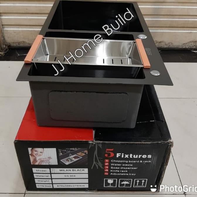 Kitchen Sink Bolzano Milan 8245 Black/Bak Cuci Piring Stainless Hitam Kevinasty78