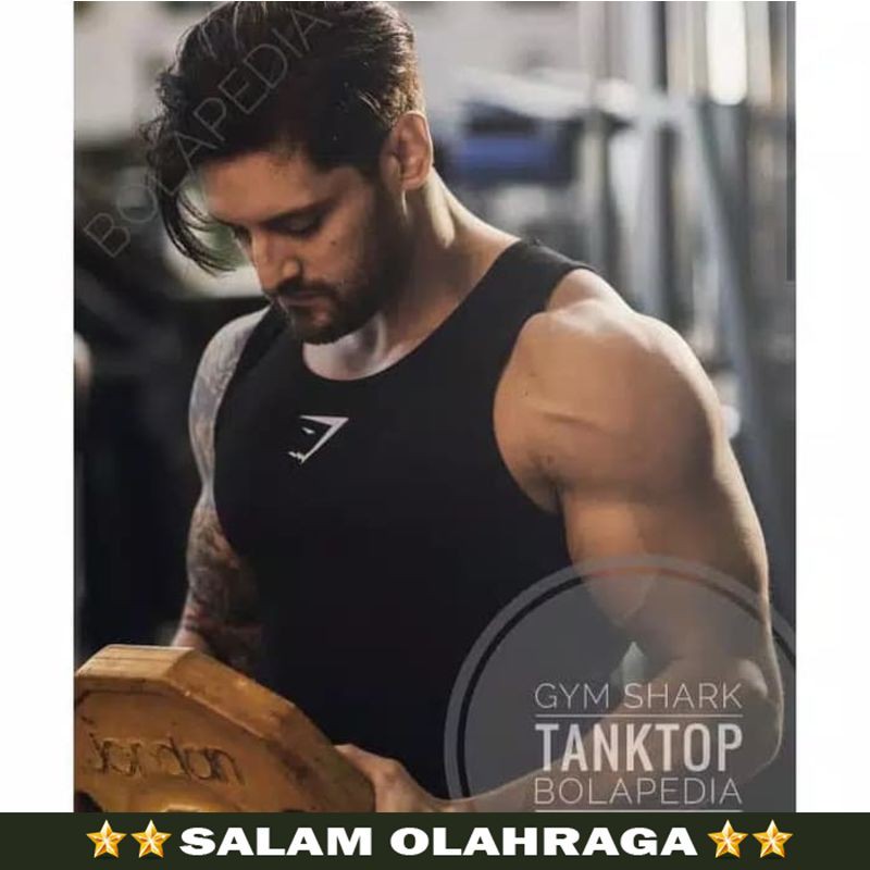 Singlet baju kaos gym fitness shark gym training pria