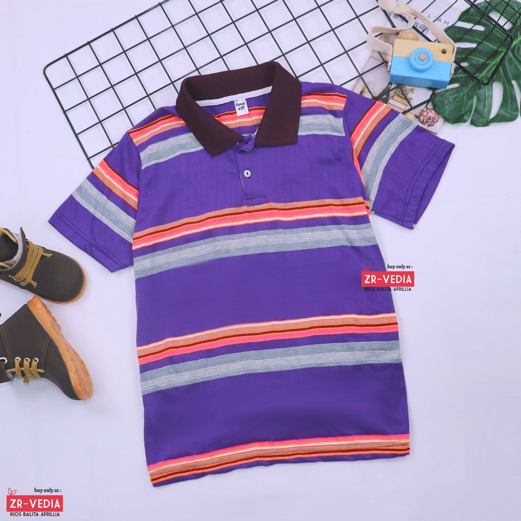 Kerah Salur T-Shirt Anak Laki uk 1-12 Tahun / Kaos Atasan Baju Adem Lengan Pendek Harian Salur