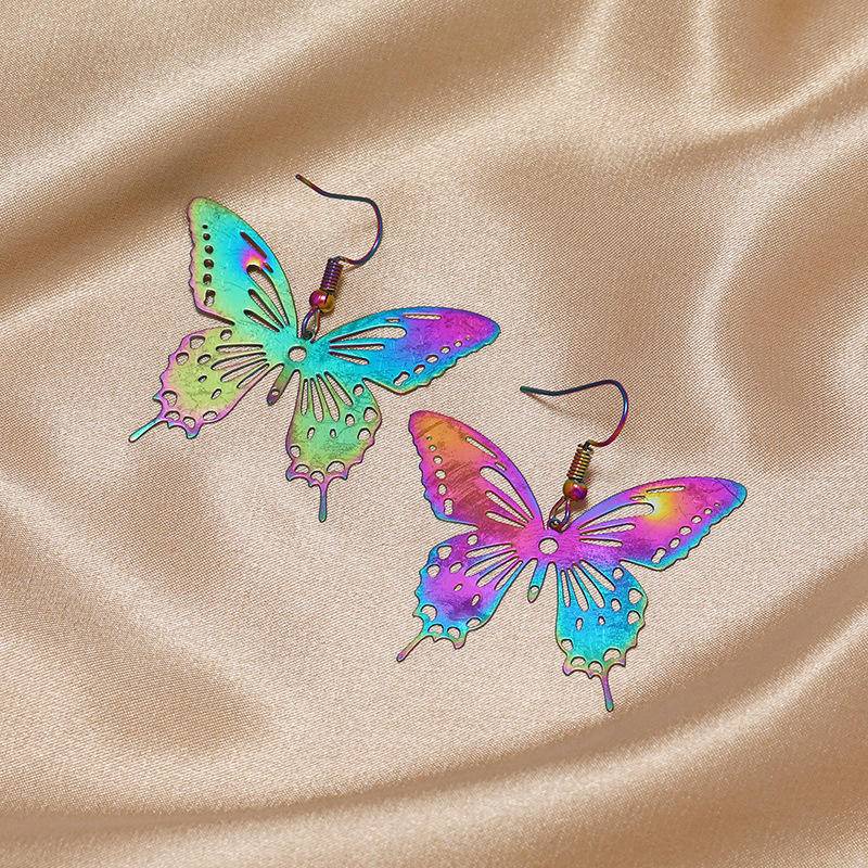 Anting Gantung Model Kupu-Kupu Hollow Warna-Warni Bahan Metal Untuk Wanita