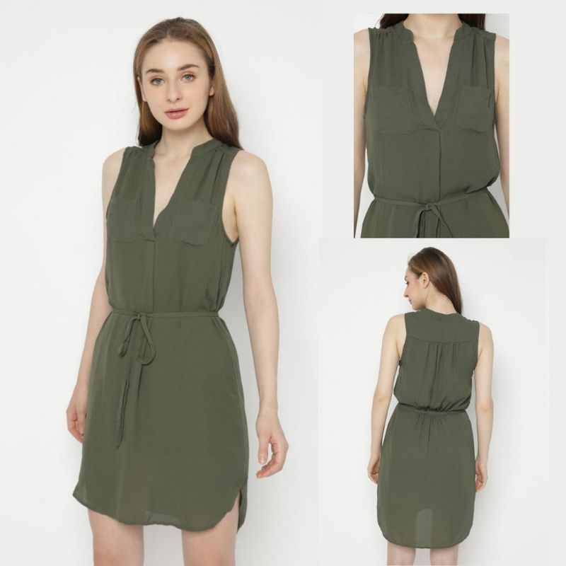 H&M/Dress Wanita Drawstring/V-neck/Army
