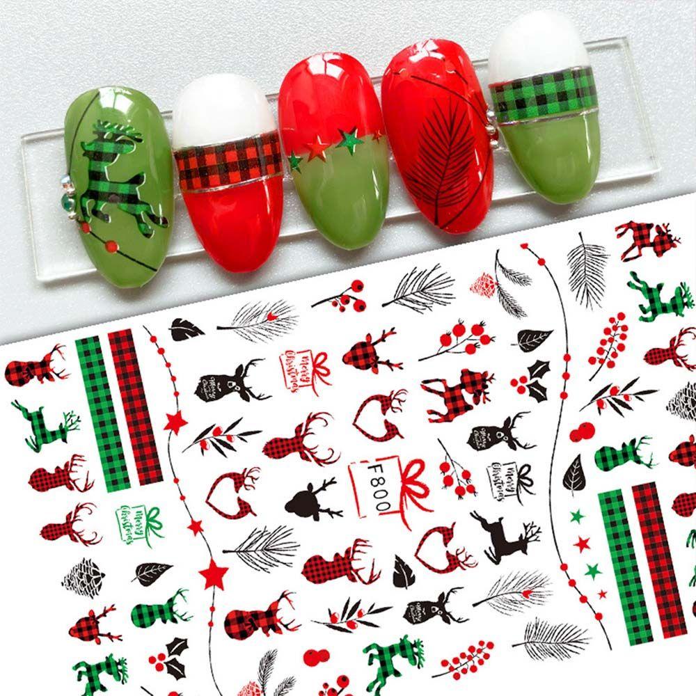 Mxbeauty Natal Stiker Kuku Elk Perekat Diri Daun Ikatan Simpul Burung Manikur Aksesoris Nail Art Dekorasi