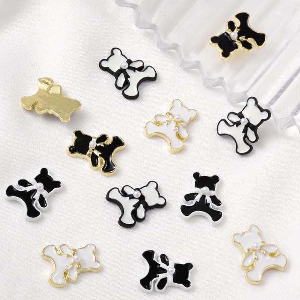 AUGUSTINA Augustina Bears Nail Art Dekorasi Fashion Bor Kuku Hitam Putih Alloy 3D Nail Jewelry