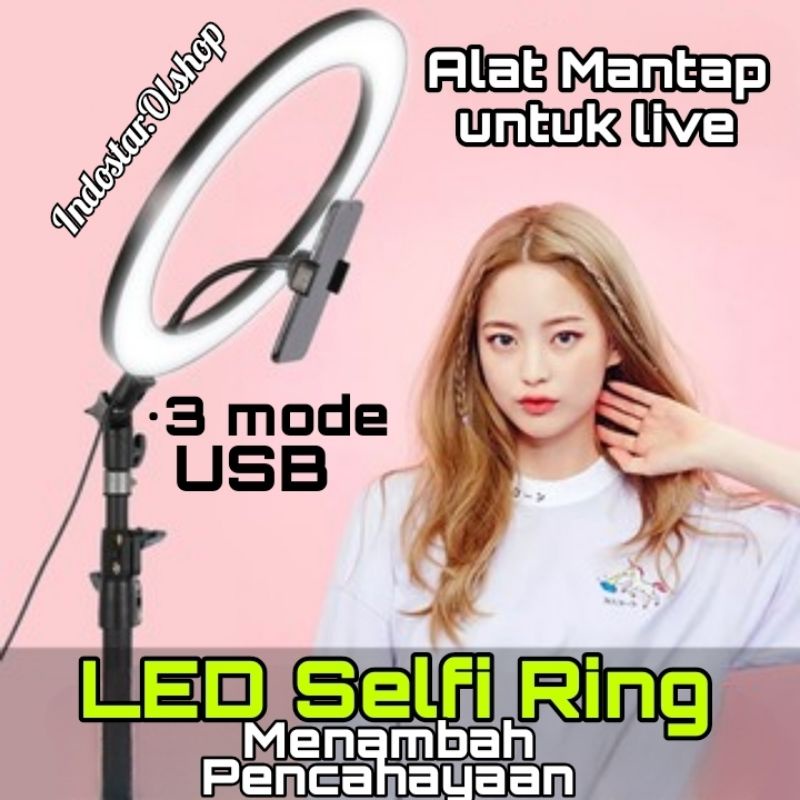 USB LED selfie ringlight 26,33cm+2.1m TRIPOD-SELFIE TIKTOK⭐ INDOSTAR ⭐