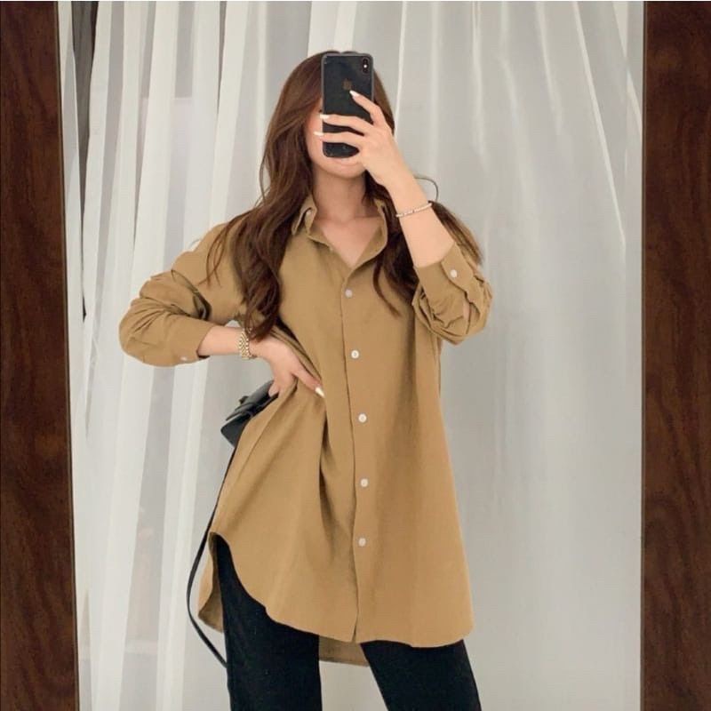 Kemeja wanita oversize linen / Olivia Shirt-Olivia Latte
